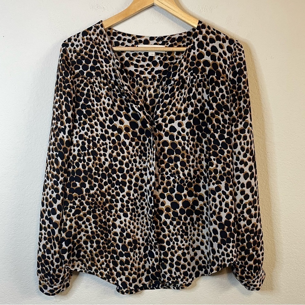 Loft Leopard Print Long Sleeve Button Front Shirt… - image 1